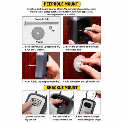 Wall-Mount Key Storage Box Combination Lock with Steel Cable & Plastic Lock Body
