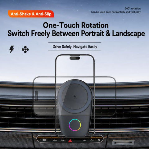 15W Magnetic Wireless Charger Car Mount, Touch Rotatable, Built-in Cooling & RGB Light, T15