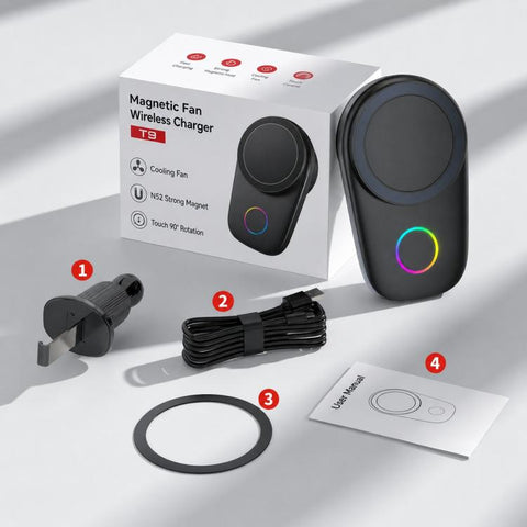 15W Magnetic Wireless Charger Car Mount, Touch Rotatable, Built-in Cooling & RGB Light, T15