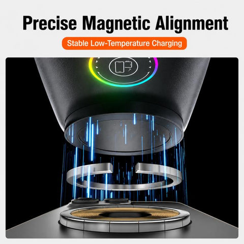 15W Magnetic Wireless Charger Car Mount, Touch Rotatable, Built-in Cooling & RGB Light, T15
