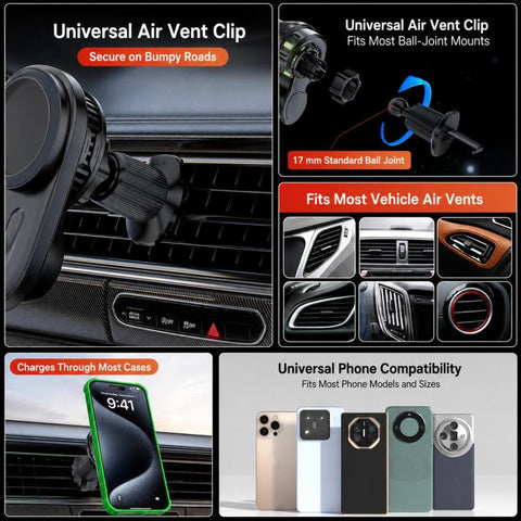 15W Magnetic Wireless Charger Car Mount, Touch Rotatable, Built-in Cooling & RGB Light, T15