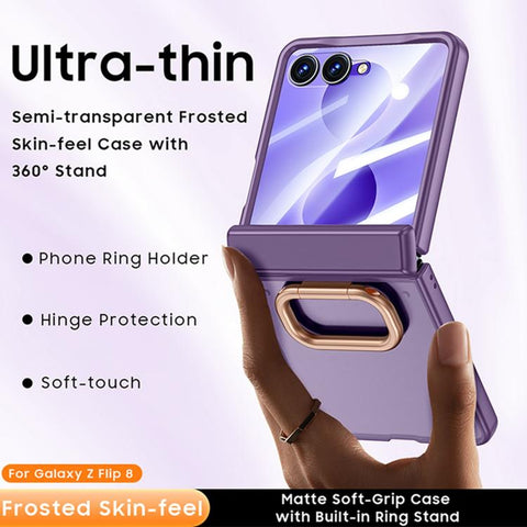 Intergrated Shell And Flim Skin Feel Translucent Phone Case with Ring Holder, For Galaxy Z Flip8 5G