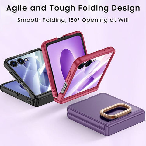 Intergrated Shell And Flim Skin Feel Translucent Phone Case with Ring Holder, For Galaxy Z Flip8 5G