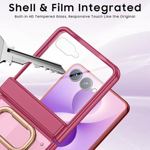 Intergrated Shell And Flim Skin Feel Translucent Phone Case with Ring Holder, For Galaxy Z Flip8 5G