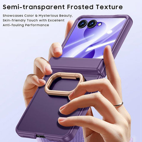 Intergrated Shell And Flim Skin Feel Translucent Phone Case with Ring Holder, For Galaxy Z Flip8 5G