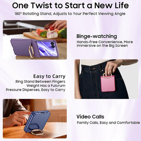 Intergrated Shell And Flim Skin Feel Translucent Phone Case with Ring Holder, For Galaxy Z Flip8 5G