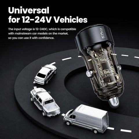 Toocki TC-CC25A 60W USB-A USB-C Dual Ports Car Charger, TC-CC25A