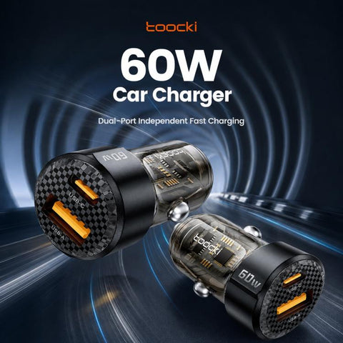 Toocki TC-CC25A 60W USB-A USB-C Dual Ports Car Charger, TC-CC25A