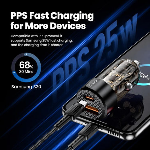 Toocki TC-CC25A 60W USB-A USB-C Dual Ports Car Charger, TC-CC25A