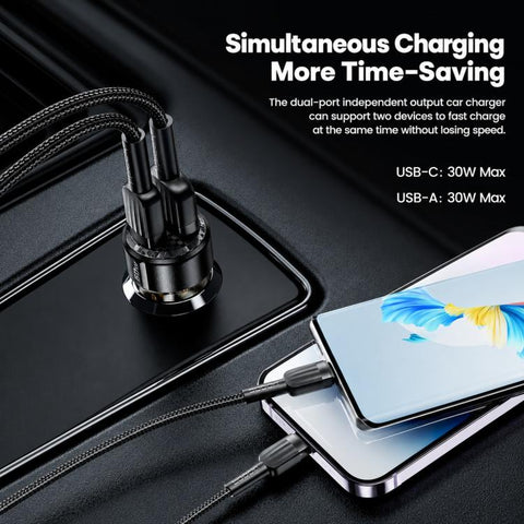 Toocki TC-CC25A 60W USB-A USB-C Dual Ports Car Charger, TC-CC25A