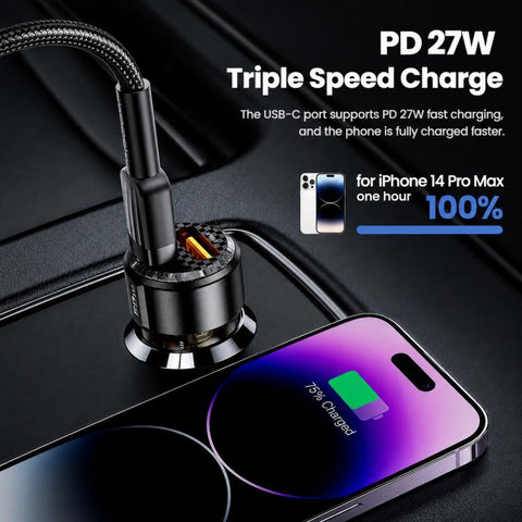 Toocki TC-CC25A 60W USB-A USB-C Dual Ports Car Charger, TC-CC25A