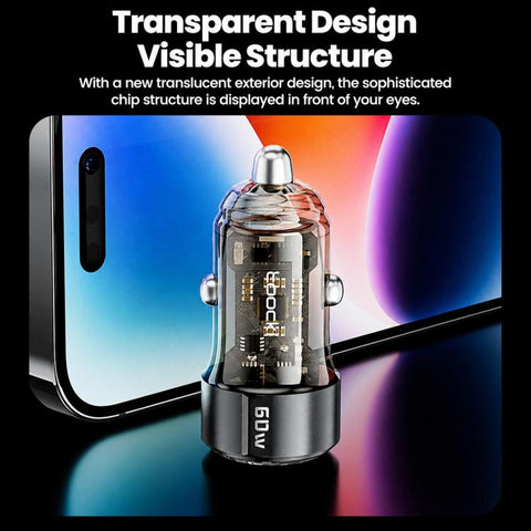 Toocki TC-CC25A 60W USB-A USB-C Dual Ports Car Charger, TC-CC25A