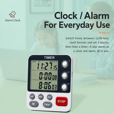 YS-319 Dual-Group Countdown Kitchen Timer Clock & Alarm with Mute and Flashing Light Alert, YS-319