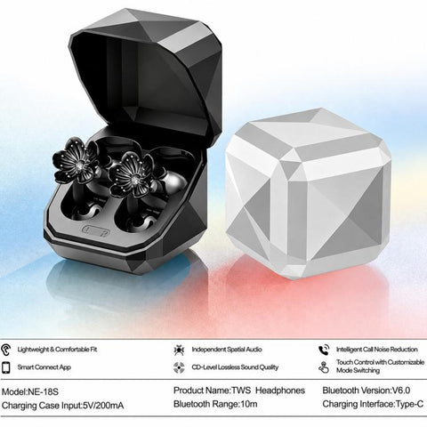 NE-18S Noise Reduction TWS Wireless Bluetooth Earphone, without Floral, with Floral
