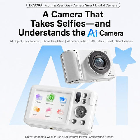 DC309AI IPS 4K Recorder Kids AI Smart Voice Camera, No Memory Card, 16G Memory Card, 32G Memory Card, 64G Memory Card