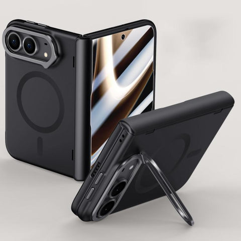 Crazy Series Integrated HD Film Skin Feel Center Axis Magnetic Phone Case with Lens Holder, For iPhone Duo