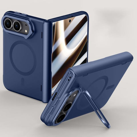Crazy Series Integrated HD Film Skin Feel Center Axis Magnetic Phone Case with Lens Holder, For iPhone Duo