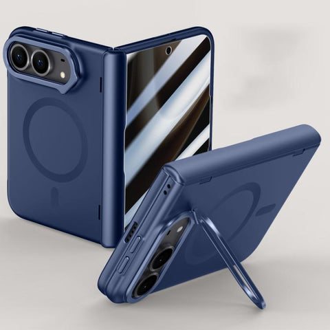 Crazy Series Integrated Privacy Film Skin Feel Center Axis Magnetic Phone Case with Lens Holder, For iPhone Duo
