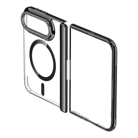 Icebreaking Series Integrated Privacy Film Electroplated Crystal Clear Center Axis Magnetic Phone Case with Lens Holder, For iPhone Duo