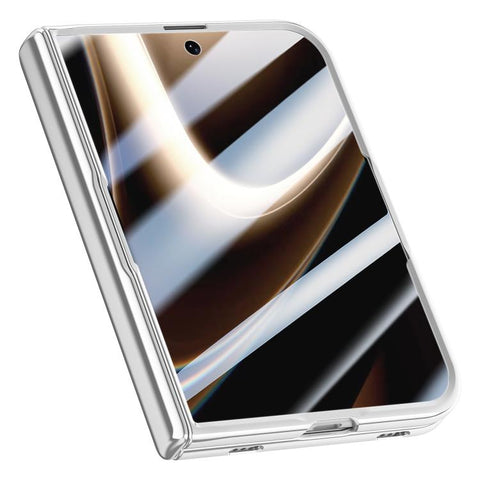 Icebreaking Series Integrated Privacy Film Electroplated Crystal Clear Center Axis Magnetic Phone Case with Lens Holder, For iPhone Duo