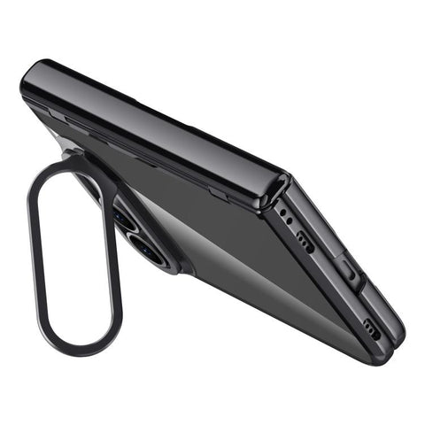 Icebreaking Series Integrated Privacy Film Electroplated Crystal Clear Center Axis Phone Case with Lens Holder, For iPhone Duo