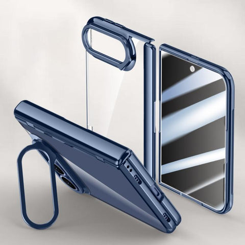 Icebreaking Series Integrated Privacy Film Electroplated Crystal Clear Center Axis Phone Case with Lens Holder, For iPhone Duo