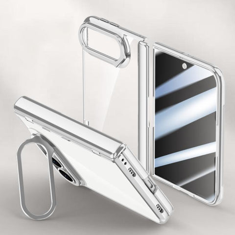 Icebreaking Series Integrated Privacy Film Electroplated Crystal Clear Center Axis Phone Case with Lens Holder, For iPhone Duo