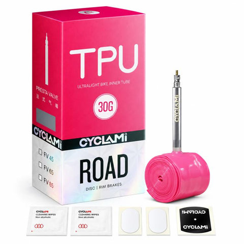 CYCLAMi TPU Ultra Light Bicycle Inner Tube, 30g-Road-FV45mm, 30g-Road-FV65mm, 30g-Road-FV85mm, 45g-Gravel-FV45mm, 45g-Gravel-FV65mm, 65g-MTB-26in, 65g-MTB-27.5in, 65g-MTB-29in
