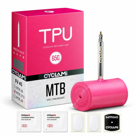 CYCLAMi TPU Ultra Light Bicycle Inner Tube, 30g-Road-FV45mm, 30g-Road-FV65mm, 30g-Road-FV85mm, 45g-Gravel-FV45mm, 45g-Gravel-FV65mm, 65g-MTB-26in, 65g-MTB-27.5in, 65g-MTB-29in