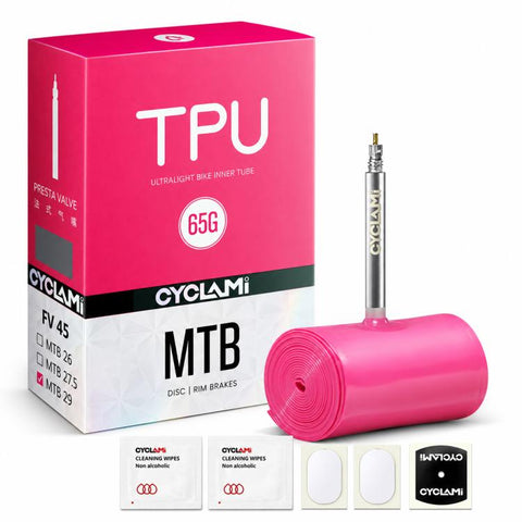 CYCLAMi TPU Ultra Light Bicycle Inner Tube, 30g-Road-FV45mm, 30g-Road-FV65mm, 30g-Road-FV85mm, 45g-Gravel-FV45mm, 45g-Gravel-FV65mm, 65g-MTB-26in, 65g-MTB-27.5in, 65g-MTB-29in
