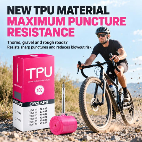 CYCLAMi TPU Ultra Light Bicycle Inner Tube, 30g-Road-FV45mm, 30g-Road-FV65mm, 30g-Road-FV85mm, 45g-Gravel-FV45mm, 45g-Gravel-FV65mm, 65g-MTB-26in, 65g-MTB-27.5in, 65g-MTB-29in