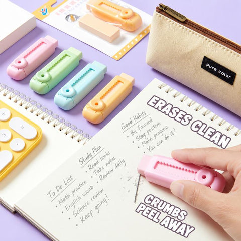 Macaron-Style Sliding Eraser with Refillable Soft Eraser