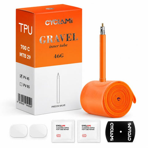 CYCLAMi Ultra Light Bicycle TPU Inner Tube, 30g-Road-PV45mm, 30g-Road-PV65mm, 30g-Road-PV85mm, 46g-Gravel-PV45mm, 46g-Gravel-PV65mm