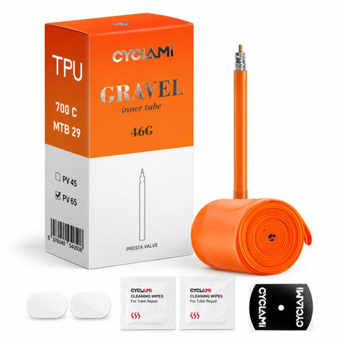 CYCLAMi Ultra Light Bicycle TPU Inner Tube, 30g-Road-PV45mm, 30g-Road-PV65mm, 30g-Road-PV85mm, 46g-Gravel-PV45mm, 46g-Gravel-PV65mm