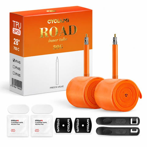CYCLAMi 2 PCS/Box Ultra Light Bicycle TPU Inner Tube, 30g-Road-PV45mm, 30g-Road-PV65mm, 30g-Road-PV85mm, 46g-Gravel-PV45mm, 46g-Gravel-PV65mm