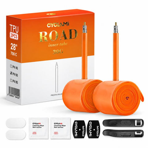 CYCLAMi 2 PCS/Box Ultra Light Bicycle TPU Inner Tube, 30g-Road-PV45mm, 30g-Road-PV65mm, 30g-Road-PV85mm, 46g-Gravel-PV45mm, 46g-Gravel-PV65mm