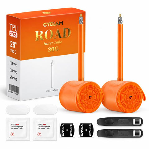 CYCLAMi 2 PCS/Box Ultra Light Bicycle TPU Inner Tube, 30g-Road-PV45mm, 30g-Road-PV65mm, 30g-Road-PV85mm, 46g-Gravel-PV45mm, 46g-Gravel-PV65mm