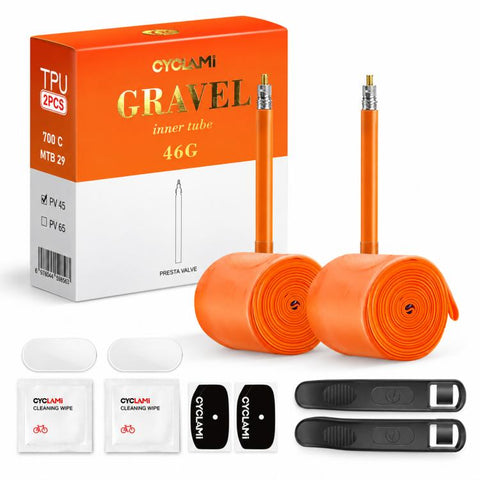 CYCLAMi 2 PCS/Box Ultra Light Bicycle TPU Inner Tube, 30g-Road-PV45mm, 30g-Road-PV65mm, 30g-Road-PV85mm, 46g-Gravel-PV45mm, 46g-Gravel-PV65mm
