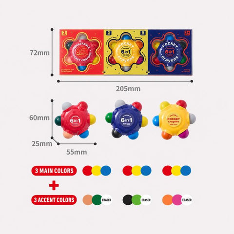 FLOWER MONACO 6 in 1 Children Pocket Crayons Oil Pastels Erasable Crayons