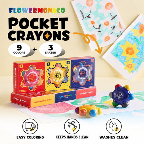 FLOWER MONACO 6 in 1 Children Pocket Crayons Oil Pastels Erasable Crayons