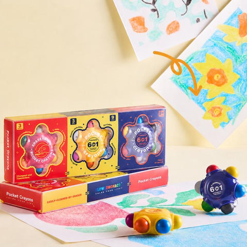 FLOWER MONACO 6 in 1 Children Pocket Crayons Oil Pastels Erasable Crayons