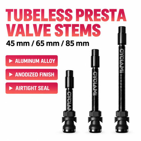 CYCLAMi 1 Pair Bicycle Tubeless Valve Aluminum Presta Valve Extender Accessory, 45mm, 65mm, 85mm