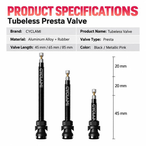CYCLAMi 1 Pair Bicycle Tubeless Valve Aluminum Presta Valve Extender Accessory, 45mm, 65mm, 85mm