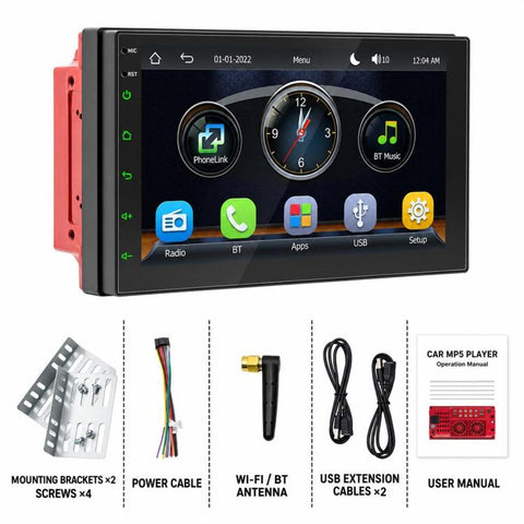 7 inch IPS Double-DIN Car MP5 Player Wireless CarPlay/Android Auto Bluetooth HD Display