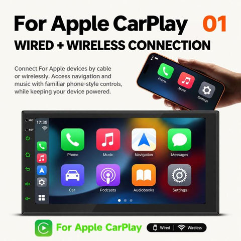 7 inch IPS Double-DIN Car MP5 Player Wireless CarPlay/Android Auto Bluetooth HD Display