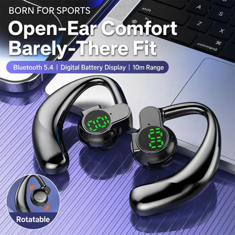 Ear-Hook Design Smart Digital Display Bluetooth Sports Earphones