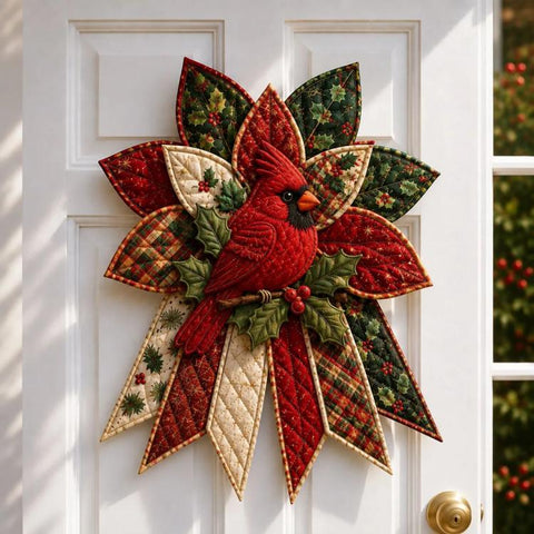 Festive Quilted Christmas Door Hanging DIY Sewing Kit, Christmas Tree, Poinsettia, Snowman, Red Sparrow, Reindeer, Angel