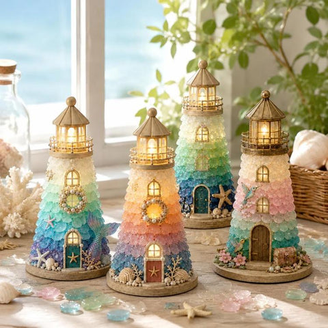 DIY Lighted Sea Glass Lighthouse Kit, Sea Glass, Coral Reefs, Rose Latte, Sunflower, Moonstone, Hummingbird, Sunset Beach, Coastal Christmas, Mermaid Lagoon, Halloween Coast, Treasure Cove