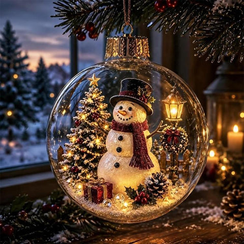 Christmas Ball Hanging Ornament Glowing Christmas Diorama Ornament, Snowman, Santa Claus, Christmas Tree, Little Girl, Christmas Train, Reindeer