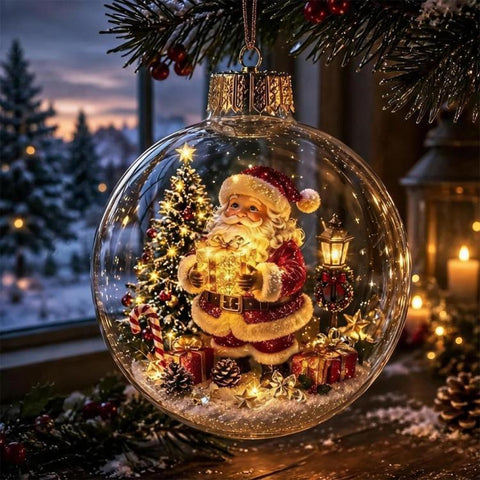Christmas Ball Hanging Ornament Glowing Christmas Diorama Ornament, Snowman, Santa Claus, Christmas Tree, Little Girl, Christmas Train, Reindeer